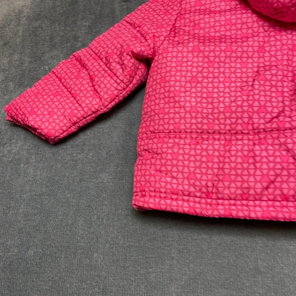 OshKosh B'gosh Hooded Puffer Jacket Girls 4T Pink Geometric Heart Print Full Zip